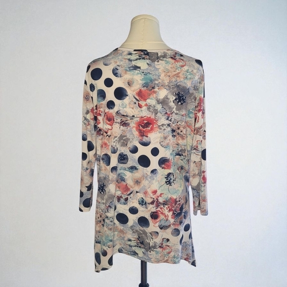 Serengeti Multicolor Floral and Dot Long Sleeve Top - Picture 3 of 5